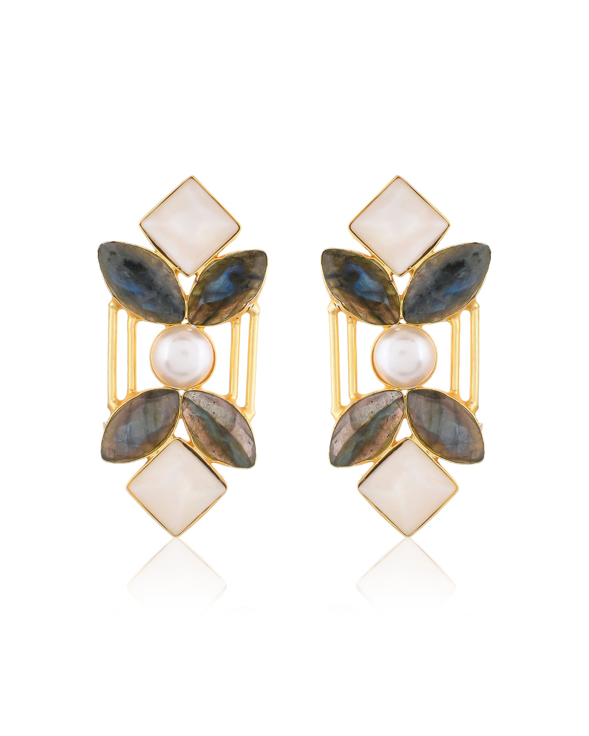 LABRADORITE AND SHELL STUDS